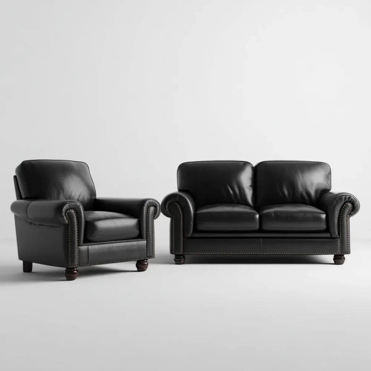 2-teilige Sofagarnitur Schwarz mit 2-Sitzer Sofa und Sessel aus PU-Kunstleder rechteckig 168 x 90 x 90 cm
