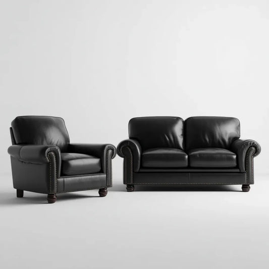 2-teilige Sofagarnitur Schwarz mit 2-Sitzer Sofa und Sessel aus PU-Kunstleder rechteckig 168 x 90 x 90 cm