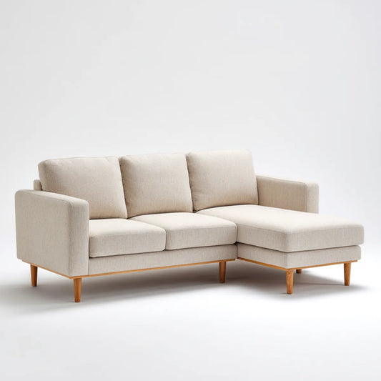 Ecksofa 3-Sitzer Beige mit Recamiere rechts 220 x 150 x 85 cm Polyester Massivholz L-Form