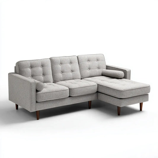 3-Sitzer Ecksofa Hellgrau 220 x 150 x 86 cm Polyester Sperrholz L-Form