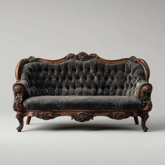 2-Sitzer Sofa Dunkelgrau 180 x 85 x 115 cm Polyester-Samt Massivholz geschwungene Form