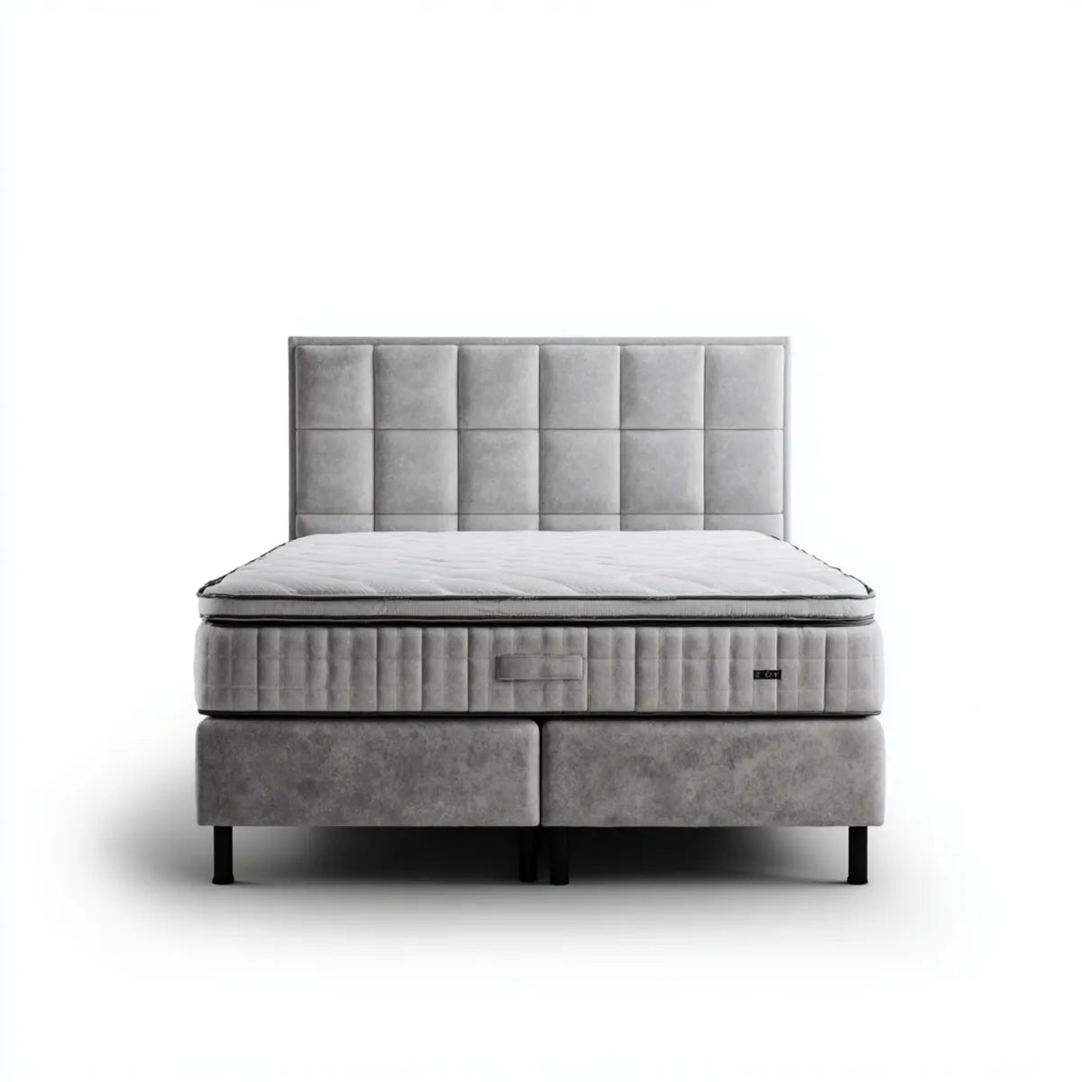 Boxspringbett Doppelbett Grau 180 x 200 cm mit Taschenfederkernmatratze und gepolstertem Kopfteil