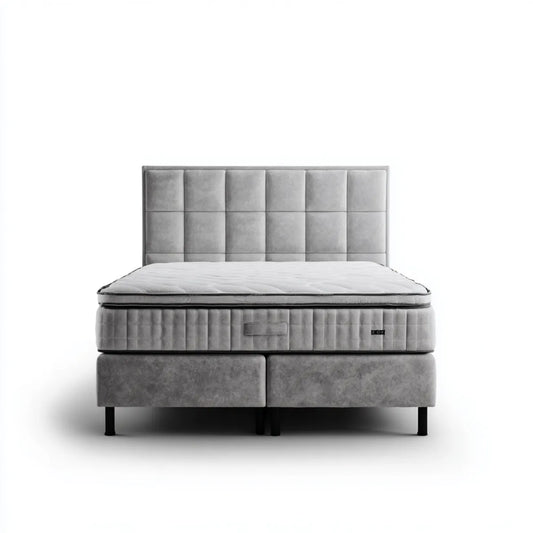 Boxspringbett Doppelbett Grau 180 x 200 cm mit Taschenfederkernmatratze und gepolstertem Kopfteil