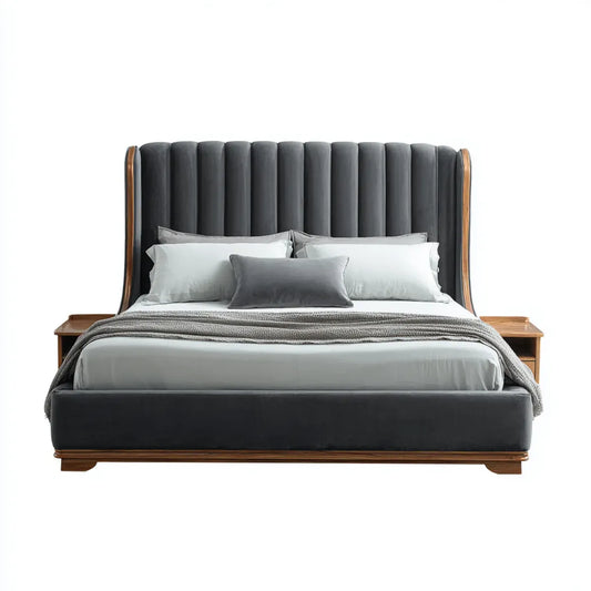Polsterbett Doppelbett Anthrazit Braun 180 x 200 cm Polyester-Samt Massivholz Rechteckig mit integrierten Nachtablagen