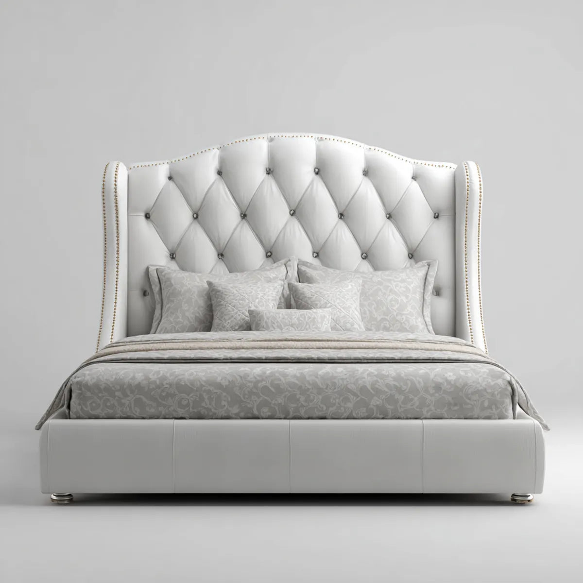 Polsterbett Doppelbett Weiß 180 x 200 cm PU-Kunstleder mit Chesterfield-Kopfteil