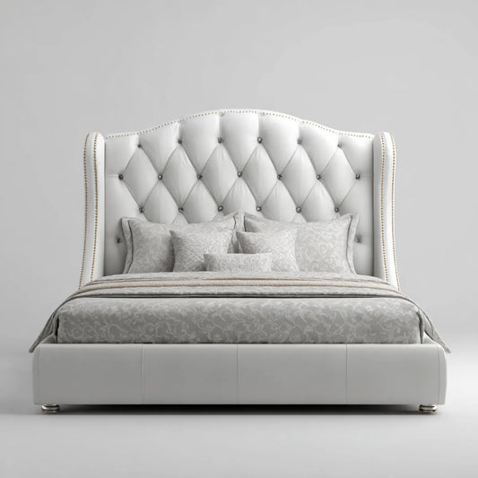 Polsterbett Doppelbett Weiß 180 x 200 cm PU-Kunstleder mit Chesterfield-Kopfteil