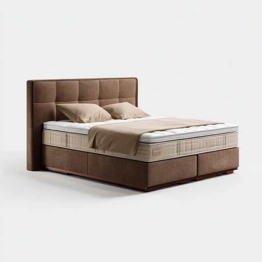Boxspringbett Braun 180 x 200 cm Polyester-Samt Rechteckig mit gepolstertem Kopfteil