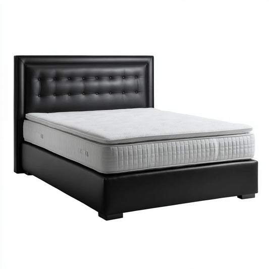 Boxspringbett Doppelbett Schwarz 180 x 200 cm mit PU-Kunstleder Rechteckig