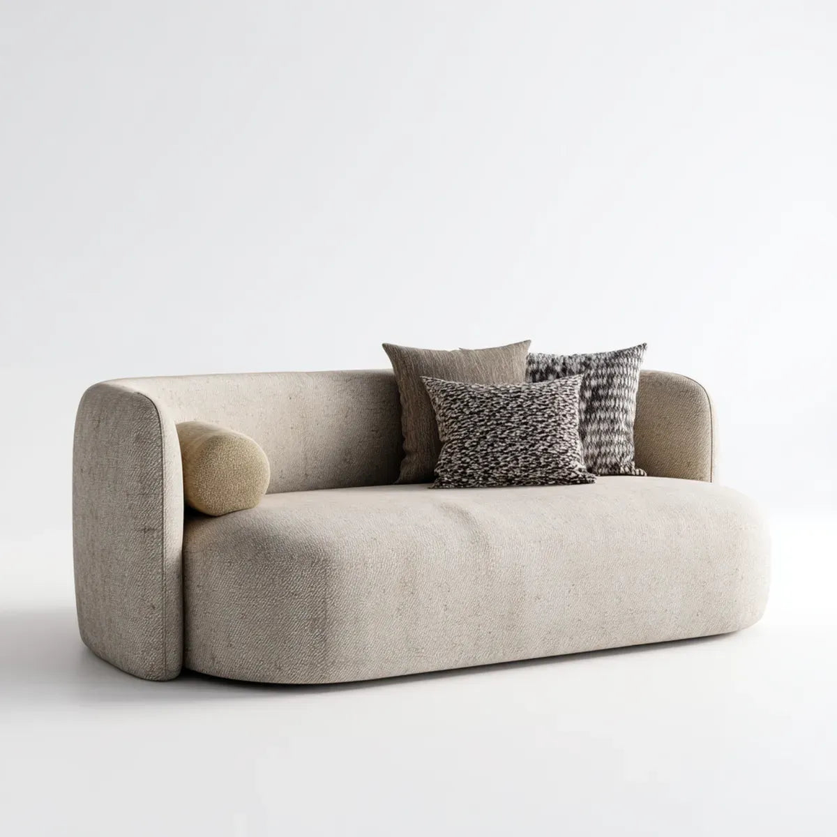 2-Sitzer Sofa Beige 180 x 90 x 72 cm Polyester-Bouclé Abgerundete Form