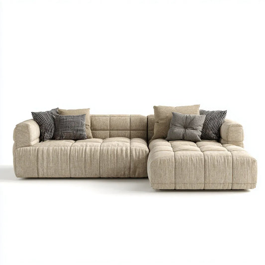 Ecksofa mit Recamiere rechts Beige 290 x 170 x 75 cm Polyester-Cord L-Form